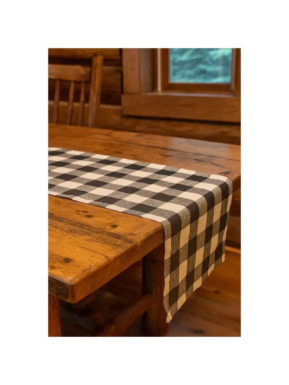 Gray & Cream Buffalo Checkered Cotton Table Runner 12x70 Inches Classic Farmhous